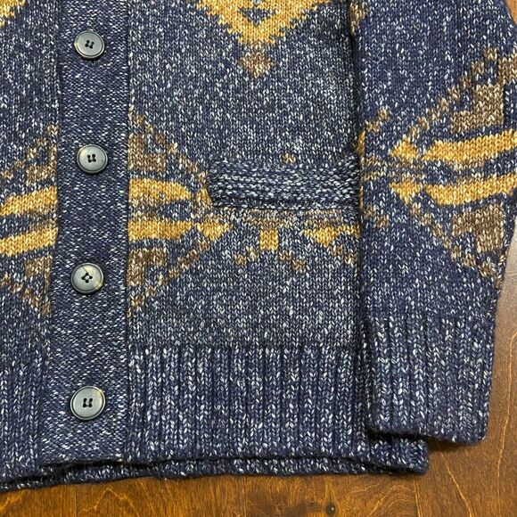 Schott NYC Prescott Southwestern NWT Cardigan Sweater Yak Wool Blue Tan Men's M - Picture 4 of 10